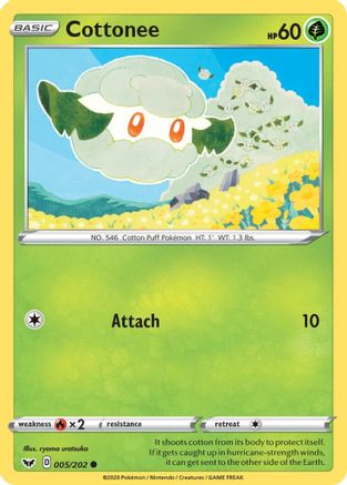 Cottonee 005/202 - SWSH01 Sword & Shield Base Set Reverse Holofoil - for just $0.06! 