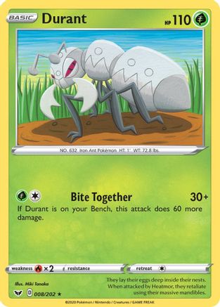 Durant 008/202 - SWSH01 Sword & Shield Base Set Reverse Holofoil - for just $0.20! 