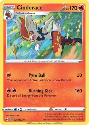 Cinderace () 035/202 - SWSH01 Sword & Shield Base Set Reverse Holofoil - for just $0.25! 