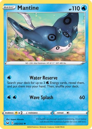 Mantine 052/202 - SWSH01 Sword & Shield Base Set Reverse Holofoil - for just $0.20! 