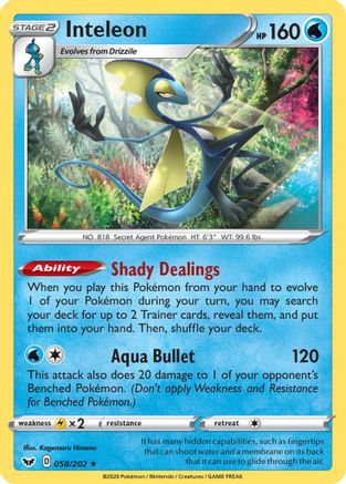 Inteleon () 058/202 - SWSH01 Sword & Shield Base Set Holofoil - for just $0.34! 