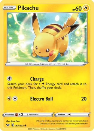 Pikachu 065/202 - SWSH01 Sword & Shield Base Set Reverse Holofoil - for just $0.70! 