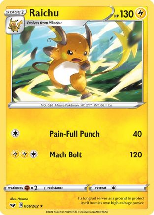 Raichu 066/202 - SWSH01 Sword & Shield Base Set Reverse Holofoil - for just $0.25! 