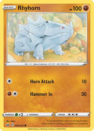 Rhyhorn () 096/202 - SWSH01 Sword & Shield Base Set - for just $0.05! 
