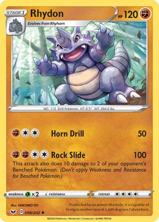 Rhydon 098/202 - SWSH01 Sword & Shield Base Set Reverse Holofoil - for just $0.23! 