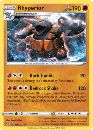 Rhyperior 099/202 - SWSH01 Sword & Shield Base Set Reverse Holofoil - for just $0.23! 