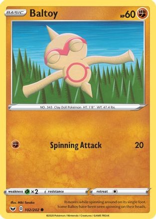 Baltoy 102/202 - SWSH01 Sword & Shield Base Set Reverse Holofoil - for just $0.10! 