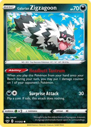 Galarian Zigzagoon 117/202 - SWSH01 Sword & Shield Base Set - for just $0.08! 