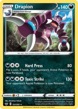 Drapion 122/202 - SWSH01 Sword & Shield Base Set Reverse Holofoil - for just $0.23! 