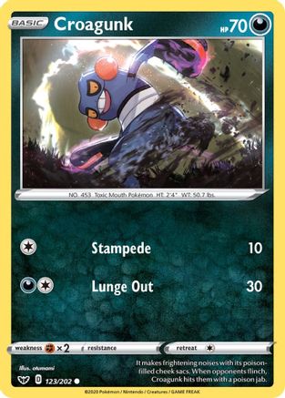 Croagunk 123/202 - SWSH01 Sword & Shield Base Set - for just $0.05! 