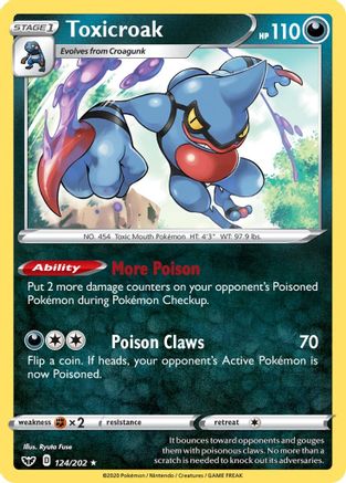 Toxicroak 124/202 - SWSH01 Sword & Shield Base Set Holofoil - for just $0.30! 