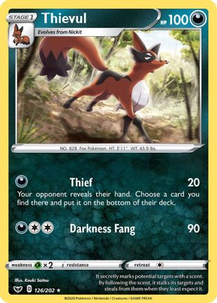 Thievul 126/202 - SWSH01 Sword & Shield Base Set Reverse Holofoil - for just $0.23! 