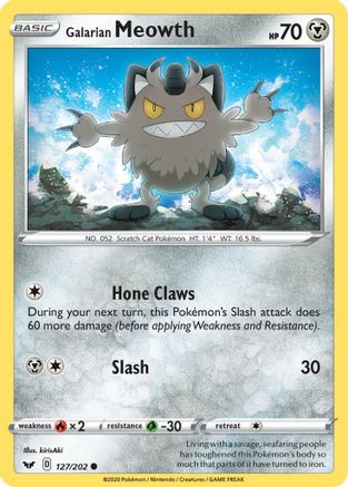 Galarian Meowth 127/202 - SWSH01 Sword & Shield Base Set Reverse Holofoil - for just $0.15! 