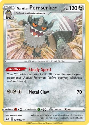 Galarian Perrserker 128/202 - SWSH01 Sword & Shield Base Set Reverse Holofoil - for just $0.20! 