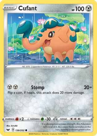 Cufant 136/202 - SWSH01 Sword & Shield Base Set Reverse Holofoil - for just $0.10! 