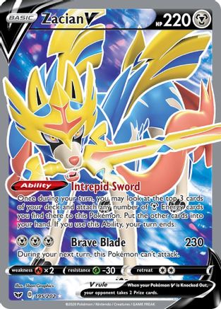 Zacian V (Full Art) 195/202 - SWSH01 Sword & Shield Base Set Holofoil - for just $2.53! 