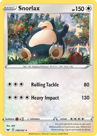 Snorlax 140/202 - SWSH01 Sword & Shield Base Set - for just $0.31! 