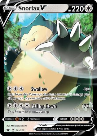 Snorlax V 141/202 - SWSH01 Sword & Shield Base Set Holofoil - for just $3.29! 