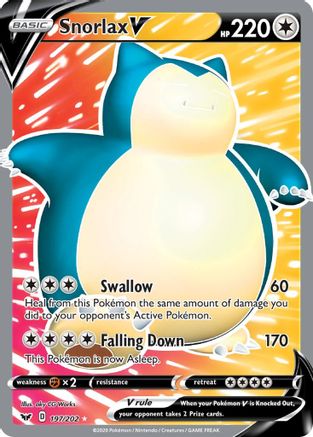 Snorlax V (Full Art) 197/202 - SWSH01 Sword & Shield Base Set Holofoil - for just $7.11! 