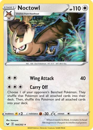 Noctowl 144/202 - SWSH01 Sword & Shield Base Set Reverse Holofoil - for just $0.18! 
