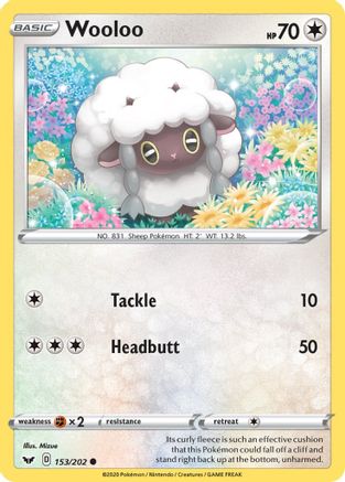 Wooloo 153/202 - SWSH01 Sword & Shield Base Set Reverse Holofoil - for just $0.05! 