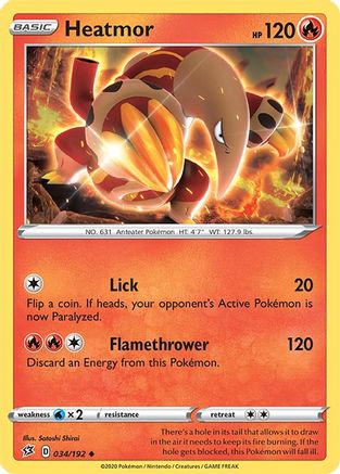 Heatmor 034/192 - SWSH02 Rebel Clash Reverse Holofoil - for just $0.10! 