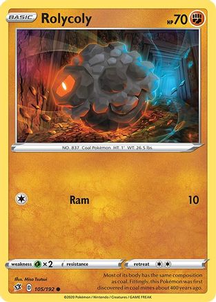 Rolycoly 105/192 - SWSH02 Rebel Clash Reverse Holofoil - for just $0.13! 