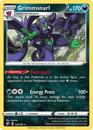 Grimmsnarl 125/192 - SWSH02 Rebel Clash Reverse Holofoil - for just $0.28! 