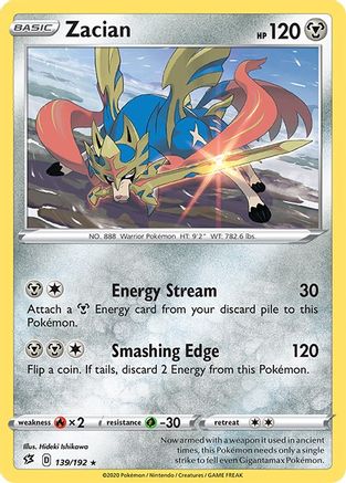 Zacian 139/192 - SWSH02 Rebel Clash Reverse Holofoil - for just $0.25! 
