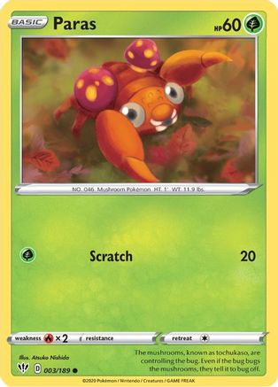 Paras 003/189 - SWSH03 Darkness Ablaze Reverse Holofoil - for just $0.13! 