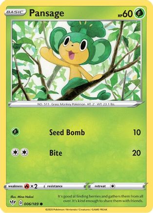 Pansage 006/189 - SWSH03 Darkness Ablaze - for just $0.05! 