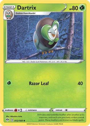 Dartrix 012/189 - SWSH03 Darkness Ablaze Reverse Holofoil - for just $0.05! 