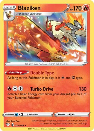 Blaziken 024/189 - SWSH03 Darkness Ablaze Reverse Holofoil - for just $0.52! 