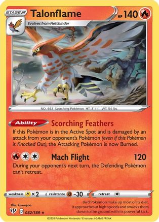 Talonflame 032/189 - SWSH03 Darkness Ablaze - for just $0.10! 