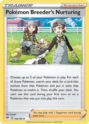 Pokemon Breeder's Nurturing 166/189 - SWSH03 Darkness Ablaze Reverse Holofoil - for just $0.23! 