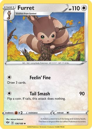 Furret 136/189 - SWSH03 Darkness Ablaze - for just $0.10! 