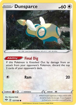 Dunsparce 137/189 - SWSH03 Darkness Ablaze - for just $0.05! 