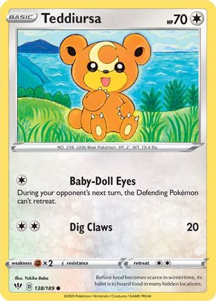 Teddiursa 138/189 - SWSH03 Darkness Ablaze Reverse Holofoil - for just $0.15! 