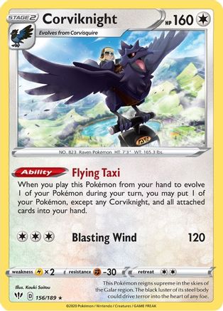 Corviknight 156/189 - SWSH03 Darkness Ablaze Reverse Holofoil - for just $0.30! 