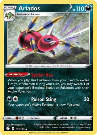 Ariados 103/189 - SWSH03 Darkness Ablaze - for just $0.03! 