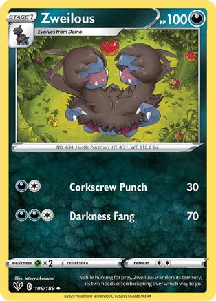 Zweilous 109/189 - SWSH03 Darkness Ablaze - for just $0.03! 