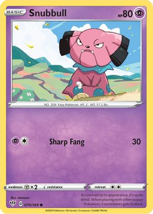 Snubbull 070/189 - SWSH03 Darkness Ablaze - for just $0.03! 