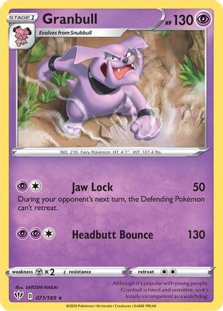 Granbull 071/189 - SWSH03 Darkness Ablaze Reverse Holofoil - for just $0.18! 