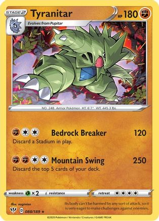 Tyranitar 088/189 - SWSH03 Darkness Ablaze Reverse Holofoil - for just $0.40! 