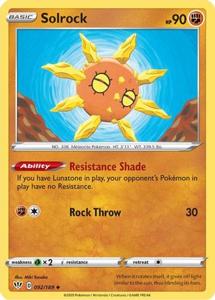 Solrock 092/189 - SWSH03 Darkness Ablaze - for just $0.05! 