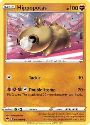 Hippopotas 093/189 - SWSH03 Darkness Ablaze Reverse Holofoil - for just $0.05! 