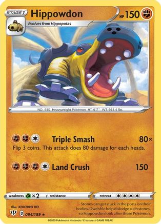 Hippowdon 094/189 - SWSH03 Darkness Ablaze Reverse Holofoil - for just $0.10! 