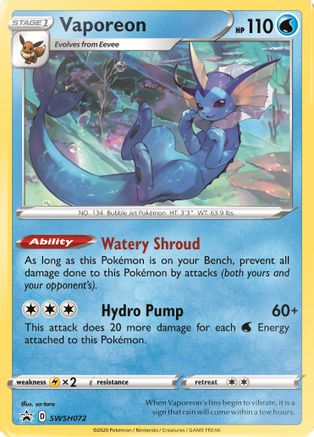 Vaporeon SWSH072/307 - SWSH Sword & Shield Promo Cards Holofoil - for just $2! 