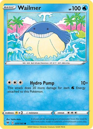 Wailmer 031/185 - SWSH04 Vivid Voltage Reverse Holofoil - for just $0.12! 