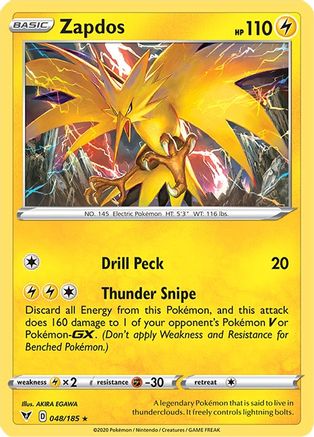 Zapdos 048/185 - SWSH04 Vivid Voltage Reverse Holofoil - for just $0.27! 
